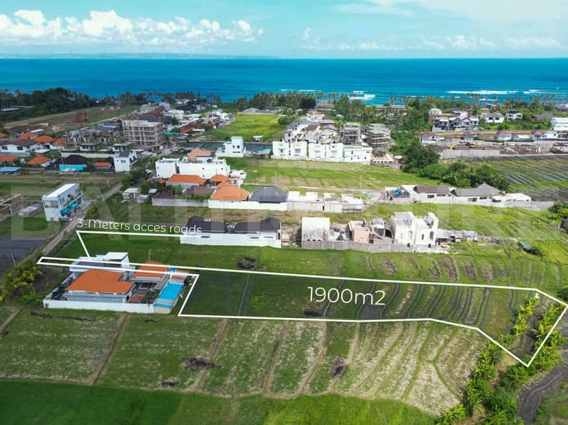 Rare Land for Sale in Seseh Bali – 1,900 m² with Ocean & Rice Field Views, Pererenan, Bali