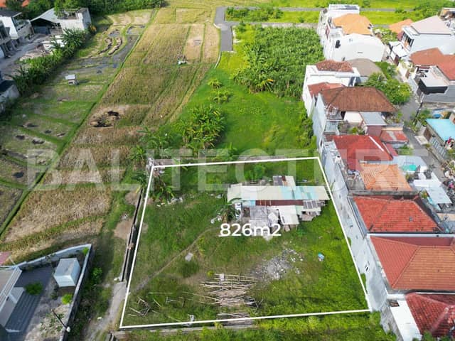 Leasehold Land in Kerobokan 826m² Rice Field View, Strategic Location, Seminyak