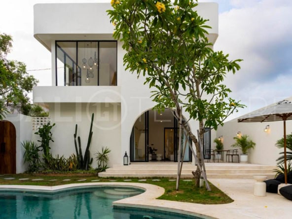 "Modern Mediterranean-style villa in Pererenan, Bali, just 800 meters from the beach.