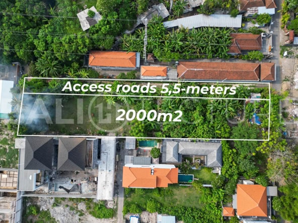 "Large 2000m² plot in Bali’s thriving Sanur area, suited for tourism-related projects."