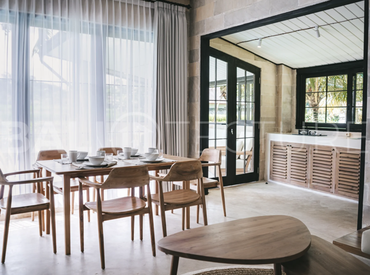 Front view of a modern 4-bedroom villa with a private pool in Ubud, Bali.