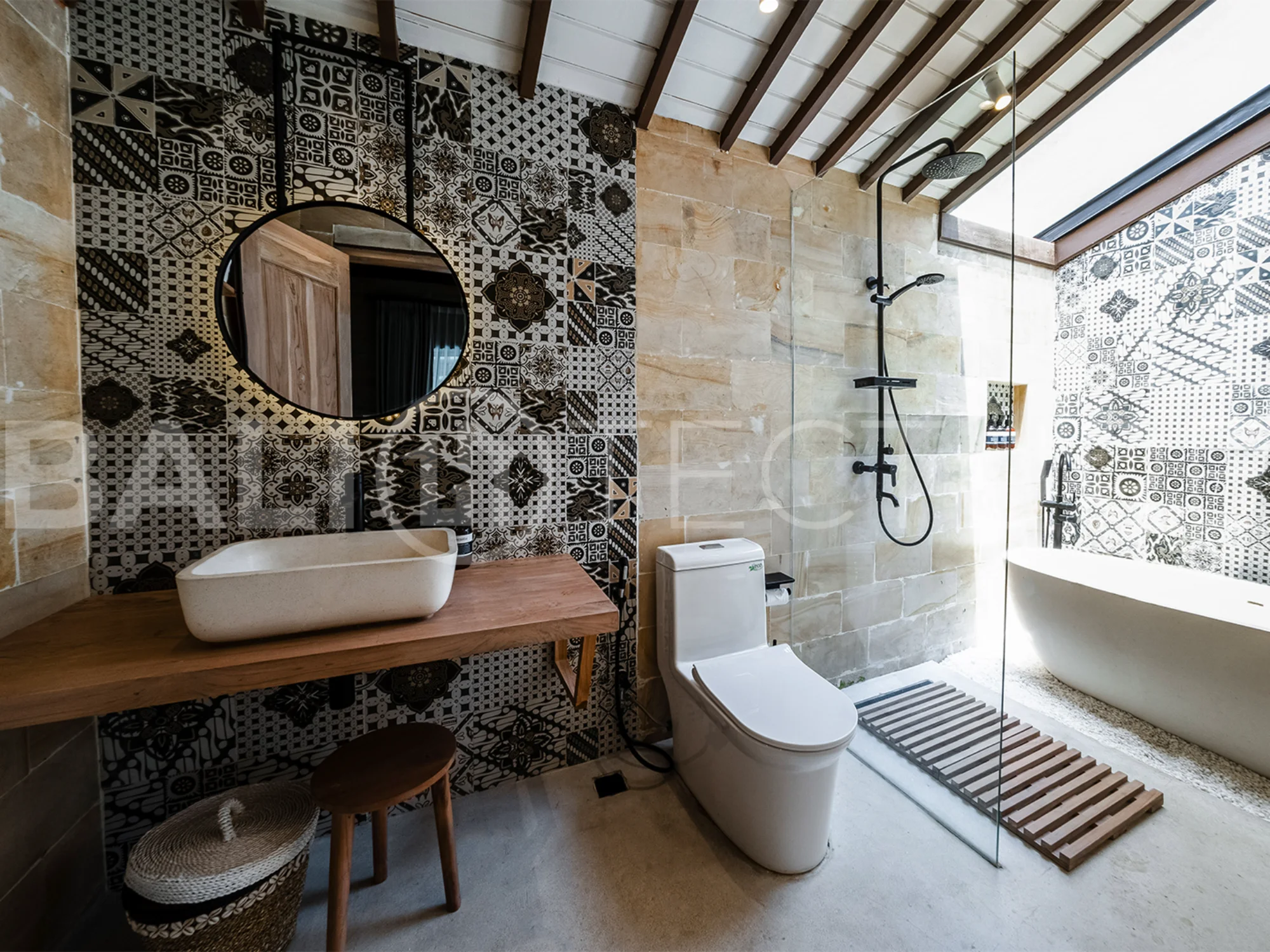 Interior view of the open-plan living area in a stylish Ubud villa, blending comfort and modern aesthetics.