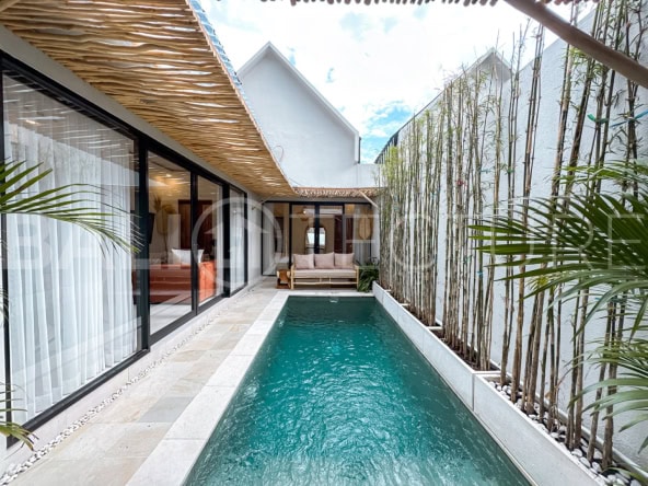 Modern 2-bedroom villa in Seminyak with private pool and open-plan living space.