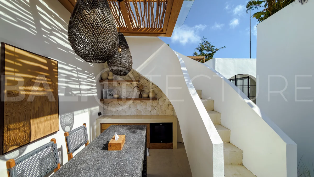Modern tropical luxury villa at Solas Villas in Bingin, Bali, featuring contemporary architecture, stylish interiors, a private infinity pool, and a rooftop terrace with panoramic ocean views. Surrounded by lush tropical scenery, the villa offers a sophisticated coastal lifestyle with high-quality finishes and functional living spaces. Scheduled for completion in late 2025, this exclusive property is located in one of Bali's most desirable destinations and is eligible for buyer financing.