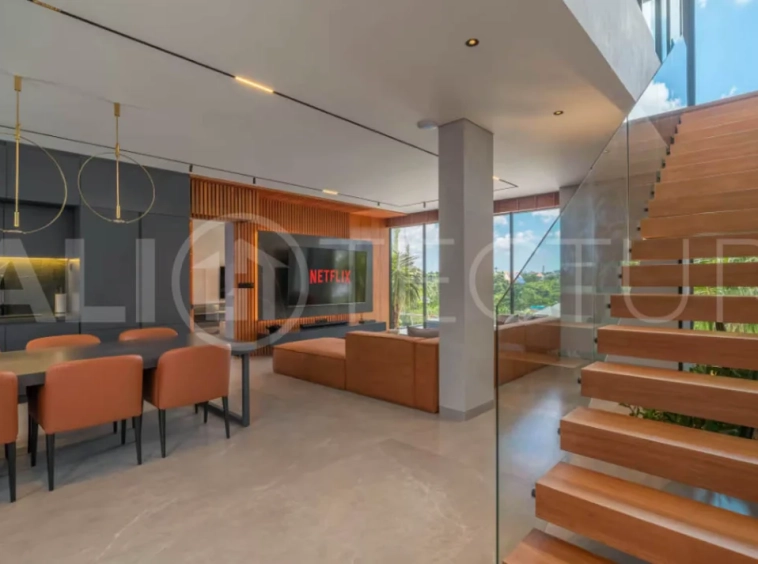 Luxury four bedroom leasehold villa in Canggu, Bali, featuring a private garden, 45sqm swimming pool, spacious living area, modern kitchen, outdoor terrace, jacuzzi, and premium entertainment amenities.