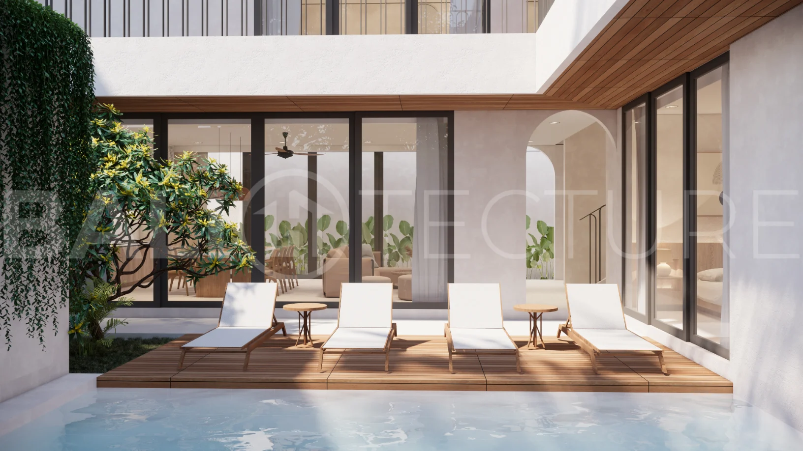 Modern 3-bedroom villa for sale in Jimbaran, Bali, featuring 251 sqm of built space, three en-suite bedrooms, open-plan living, uninterrupted GWK views, premium community facilities, and a 100-year leasehold option.