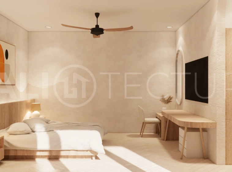 Modern 3-bedroom villa for sale in Jimbaran, Bali, featuring 251 sqm of built space, three en-suite bedrooms, open-plan living, uninterrupted GWK views, premium community facilities, and a 100-year leasehold option.