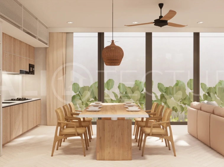 Modern 3-bedroom villa for sale in Jimbaran, Bali, featuring 251 sqm of built space, three en-suite bedrooms, open-plan living, uninterrupted GWK views, premium community facilities, and a 100-year leasehold option.