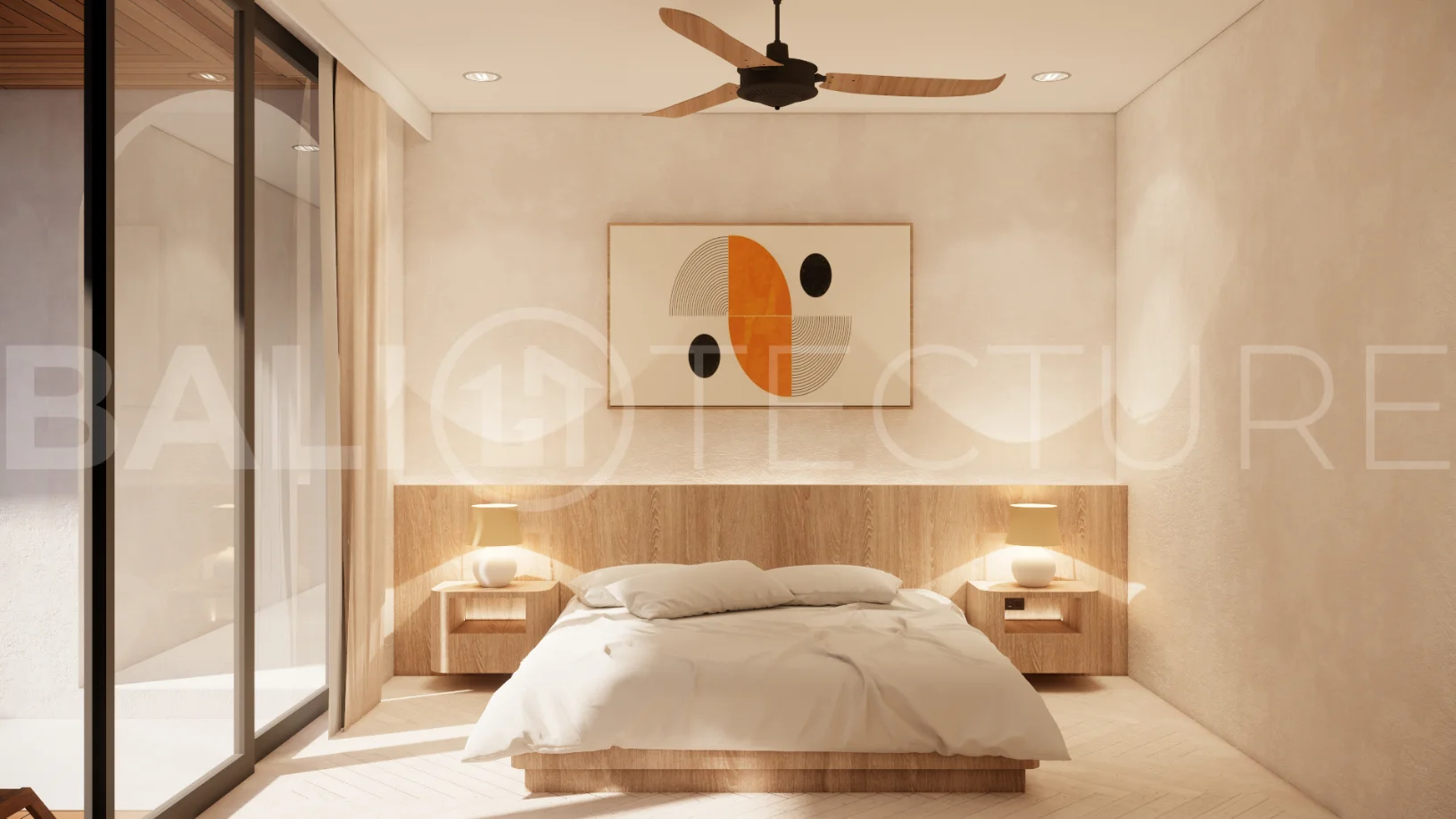 Modern 3-bedroom villa for sale in Jimbaran, Bali, featuring 251 sqm of built space, three en-suite bedrooms, open-plan living, uninterrupted GWK views, premium community facilities, and a 100-year leasehold option.