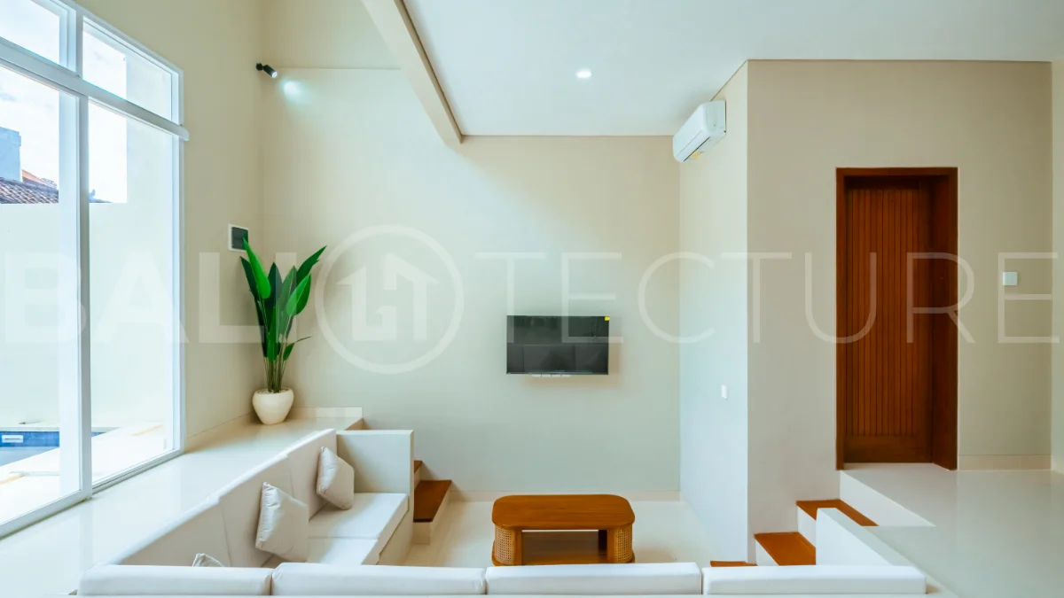 Brand new one bedroom villa for sale in Pecatu, Uluwatu, featuring modern two storey design, private swimming pool, fully furnished interiors, 90 sqm land, and a rare 50 year leasehold.