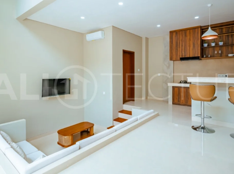 Brand new one bedroom villa for sale in Pecatu, Uluwatu, featuring modern two storey design, private swimming pool, fully furnished interiors, 90 sqm land, and a rare 50 year leasehold.