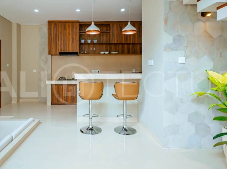 Brand new one bedroom villa for sale in Pecatu, Uluwatu, featuring modern two storey design, private swimming pool, fully furnished interiors, 90 sqm land, and a rare 50 year leasehold.