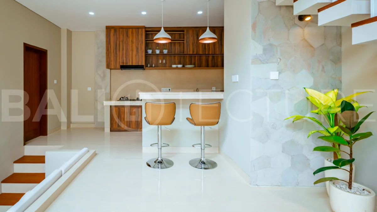 Brand new one bedroom villa for sale in Pecatu, Uluwatu, featuring modern two storey design, private swimming pool, fully furnished interiors, 90 sqm land, and a rare 50 year leasehold.