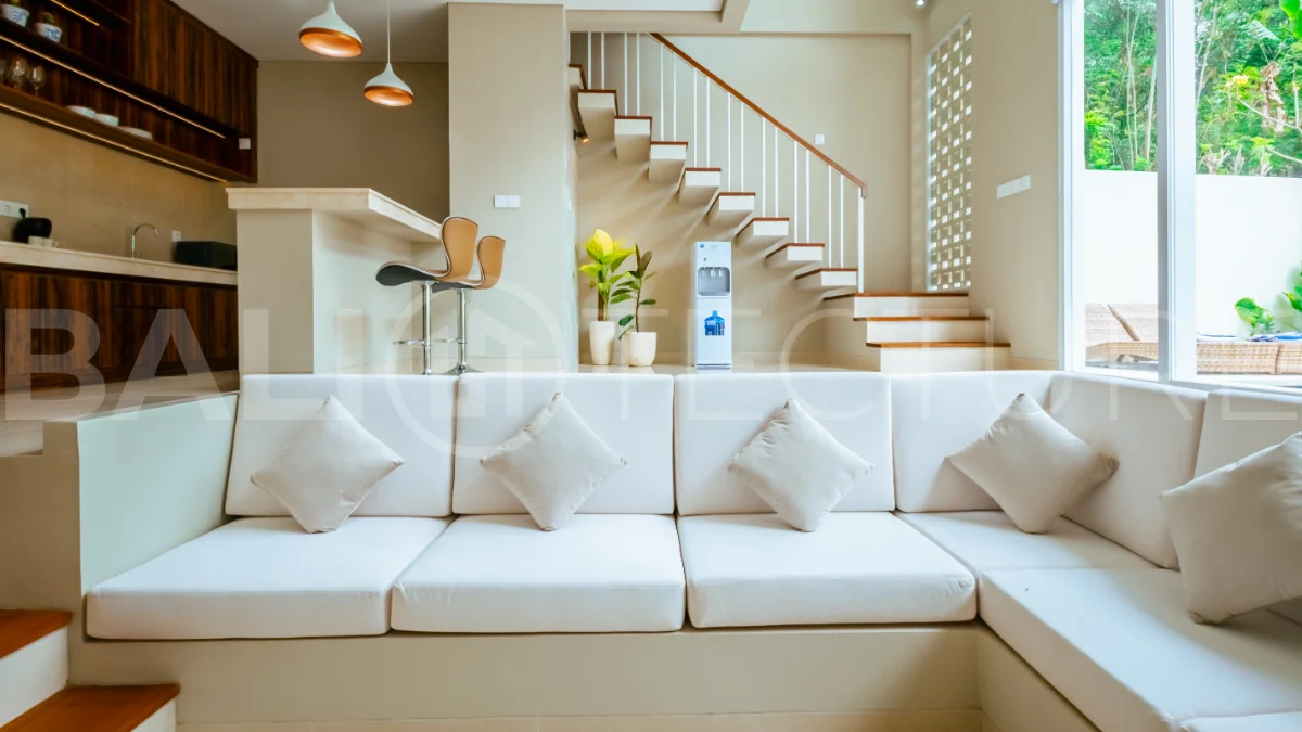 Brand new one bedroom villa for sale in Pecatu, Uluwatu, featuring modern two storey design, private swimming pool, fully furnished interiors, 90 sqm land, and a rare 50 year leasehold.