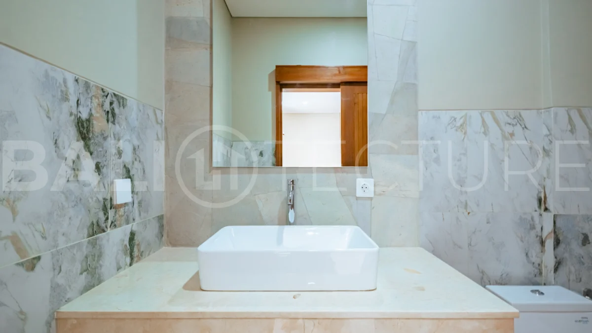 Brand new one bedroom villa for sale in Pecatu, Uluwatu, featuring modern two storey design, private swimming pool, fully furnished interiors, 90 sqm land, and a rare 50 year leasehold.