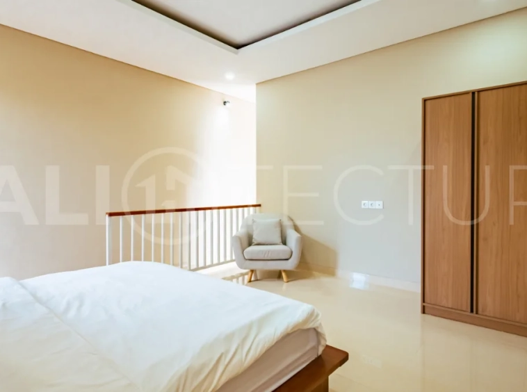 Brand new one bedroom villa for sale in Pecatu, Uluwatu, featuring modern two storey design, private swimming pool, fully furnished interiors, 90 sqm land, and a rare 50 year leasehold.