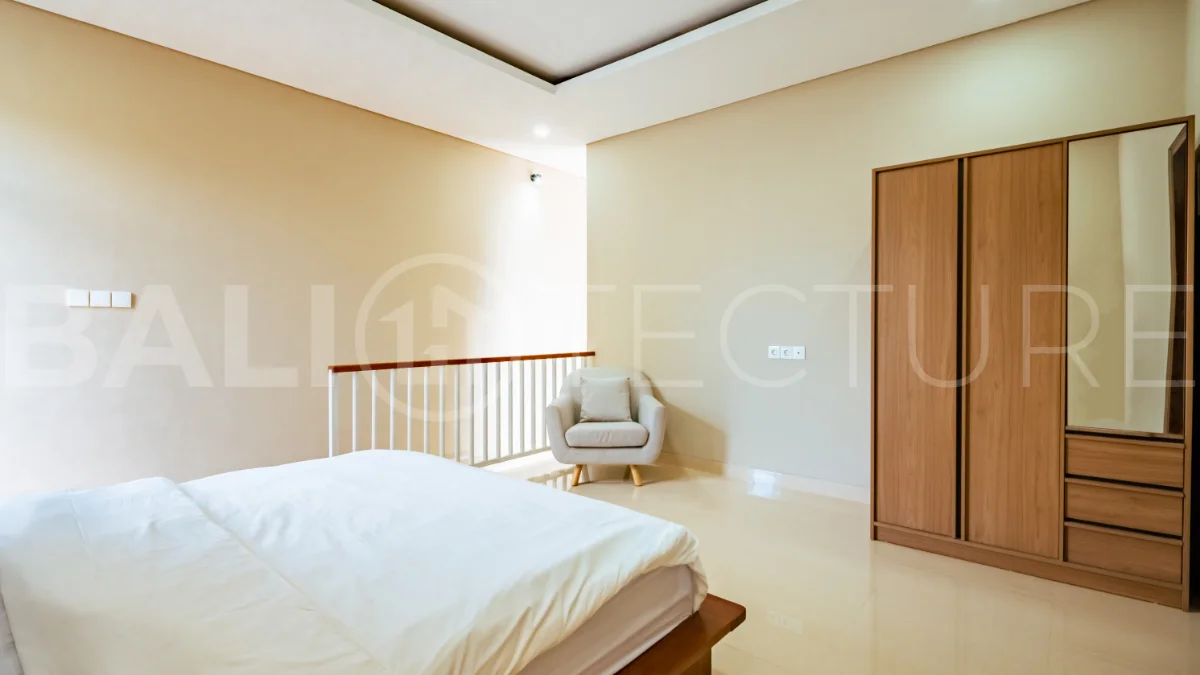 Brand new one bedroom villa for sale in Pecatu, Uluwatu, featuring modern two storey design, private swimming pool, fully furnished interiors, 90 sqm land, and a rare 50 year leasehold.