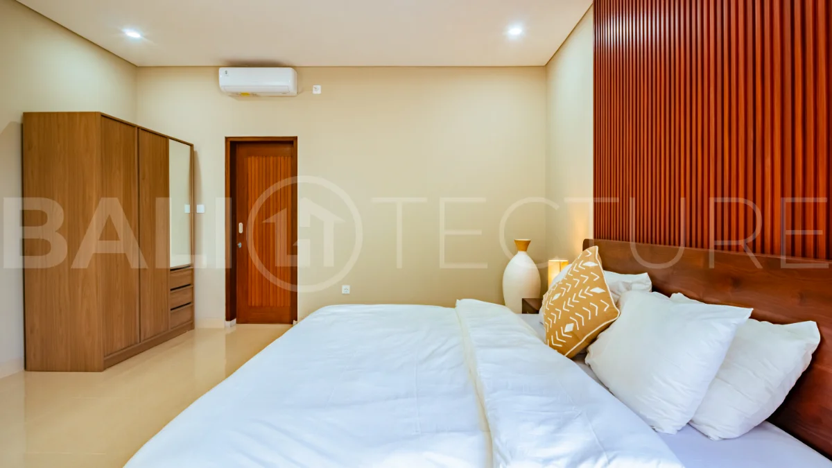 Brand new one bedroom villa for sale in Pecatu, Uluwatu, featuring modern two storey design, private swimming pool, fully furnished interiors, 90 sqm land, and a rare 50 year leasehold.