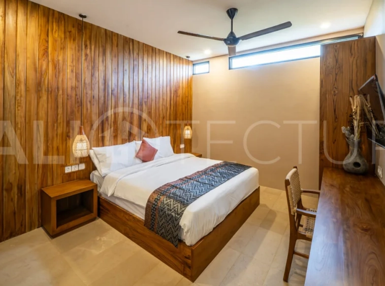 Brand-new 2-bedroom freehold villa near Pandawa Beach, featuring a modern tropical design, spacious interiors, high ceilings, large glass windows, private swimming pool, and elegant natural stone and wood finishes.