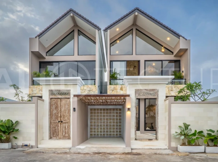 Brand-new 2-bedroom freehold villa near Pandawa Beach, featuring a modern tropical design, spacious interiors, high ceilings, large glass windows, private swimming pool, and elegant natural stone and wood finishes.