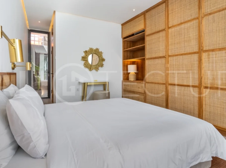 Brand new fully furnished 2-bedroom villa for sale near Mertasari Beach, Sanur, featuring a private pool, enclosed living area, 220 sqm land, 105 sqm building, and convenient access to beaches, cafés, restaurants, and sports centres.