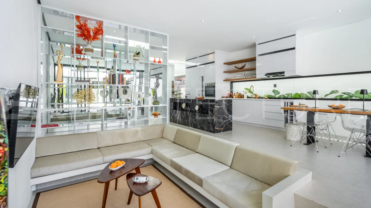 Brand new fully furnished 2-bedroom villa for sale near Mertasari Beach, Sanur, featuring a private pool, enclosed living area, 220 sqm land, 105 sqm building, and convenient access to beaches, cafés, restaurants, and sports centres.