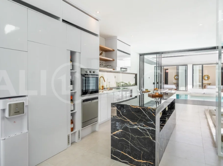 Brand new fully furnished 2-bedroom villa for sale near Mertasari Beach, Sanur, featuring a private pool, enclosed living area, 220 sqm land, 105 sqm building, and convenient access to beaches, cafés, restaurants, and sports centres.