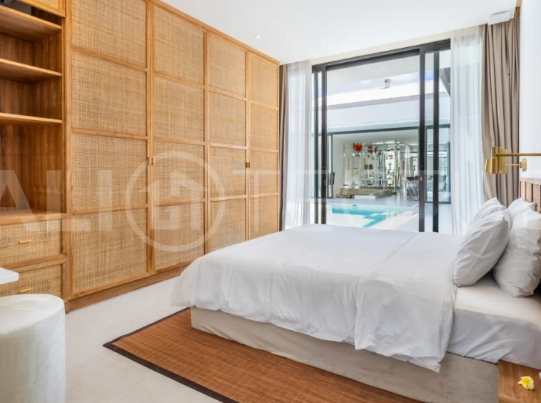 Brand new fully furnished 2-bedroom villa for sale near Mertasari Beach, Sanur, featuring a private pool, enclosed living area, 220 sqm land, 105 sqm building, and convenient access to beaches, cafés, restaurants, and sports centres.