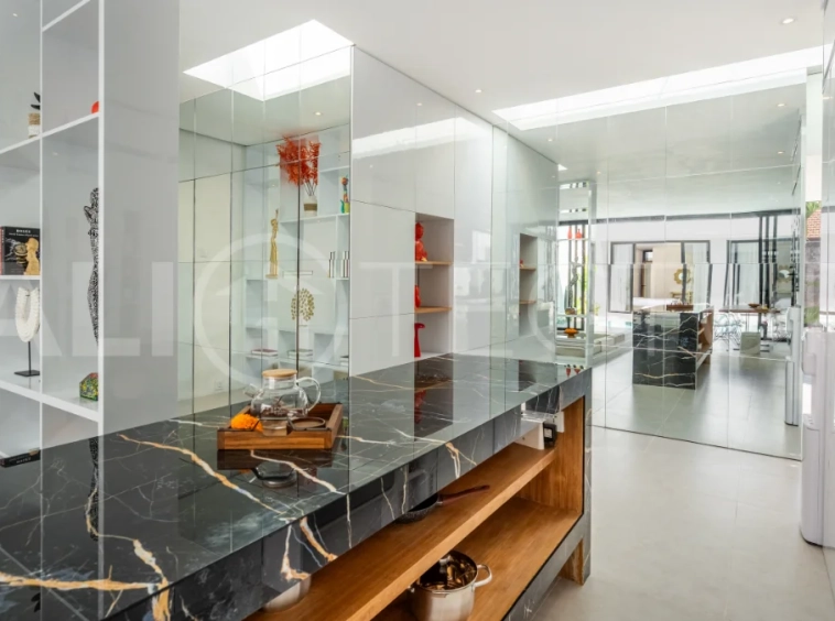 Brand new fully furnished 2-bedroom villa for sale near Mertasari Beach, Sanur, featuring a private pool, enclosed living area, 220 sqm land, 105 sqm building, and convenient access to beaches, cafés, restaurants, and sports centres.