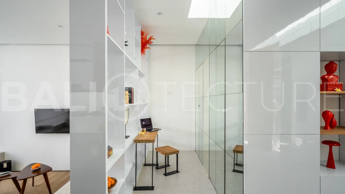 Brand new fully furnished 2-bedroom villa for sale near Mertasari Beach, Sanur, featuring a private pool, enclosed living area, 220 sqm land, 105 sqm building, and convenient access to beaches, cafés, restaurants, and sports centres.