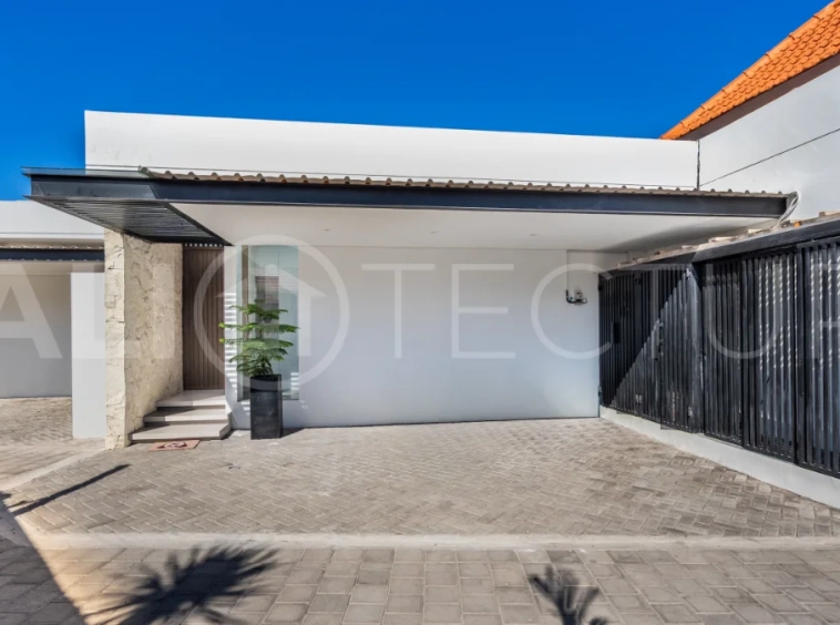 Brand new fully furnished 2-bedroom villa for sale near Mertasari Beach, Sanur, featuring a private pool, enclosed living area, 220 sqm land, 105 sqm building, and convenient access to beaches, cafés, restaurants, and sports centres.