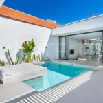 Brand new fully furnished 2-bedroom villa for sale near Mertasari Beach, Sanur, featuring a private pool, enclosed living area, 220 sqm land, 105 sqm building, and convenient access to beaches, cafés, restaurants, and sports centres.