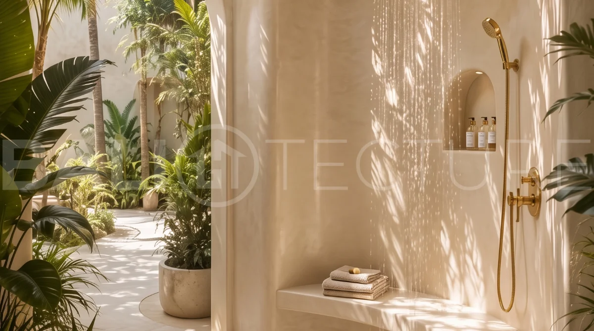 Off-plan 1-bedroom villa for sale near Pandawa Beach, Bali, featuring a private 18 m² pool, landscaped garden, sunken lounge, modern tropical architecture, and fully furnished turnkey interiors on a 24-year leasehold.