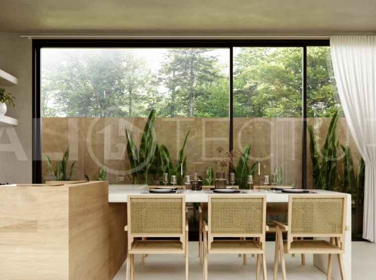 Fully furnished two bedroom villa in Cepaka, Tabanan, featuring three bathrooms, contemporary tropical design, private pool garden, pergola lounge, parking, and tranquil rice paddies surroundings.