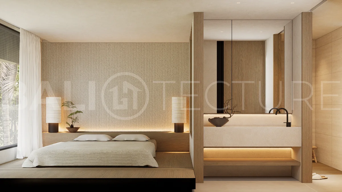 Modern villa development for sale between Ungasan and Pecatu, Uluwatu, featuring contemporary architecture, 166 m² land plots, 112 m² built areas, and a private pool, close to restaurants, beaches, wellness centers, and lifestyle amenities.