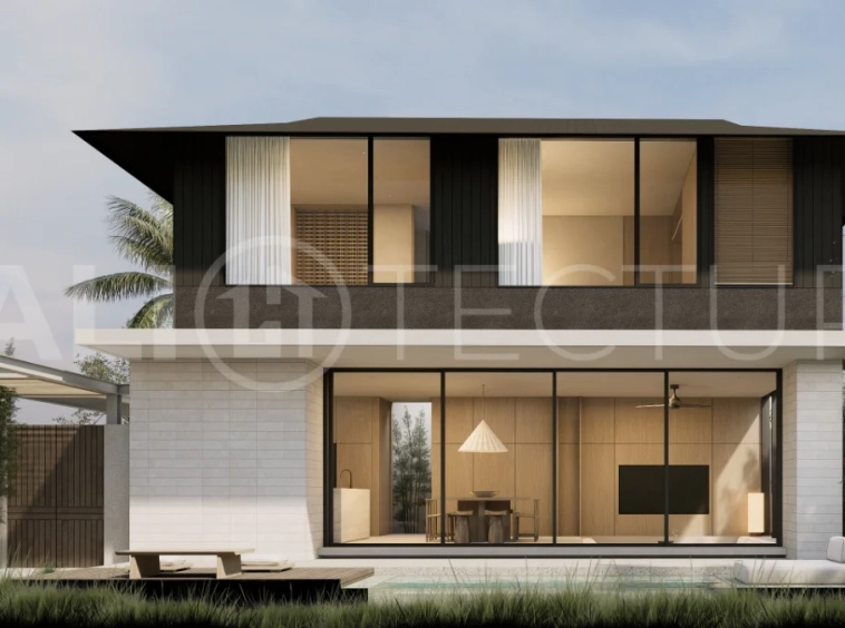 Modern villa development for sale between Ungasan and Pecatu, Uluwatu, featuring contemporary architecture, 166 m² land plots, 112 m² built areas, and a private pool, close to restaurants, beaches, wellness centers, and lifestyle amenities.