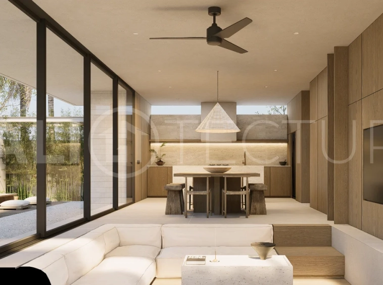 Modern villa development for sale between Ungasan and Pecatu, Uluwatu, featuring contemporary architecture, 166 m² land plots, 112 m² built areas, and a private pool, close to restaurants, beaches, wellness centers, and lifestyle amenities.