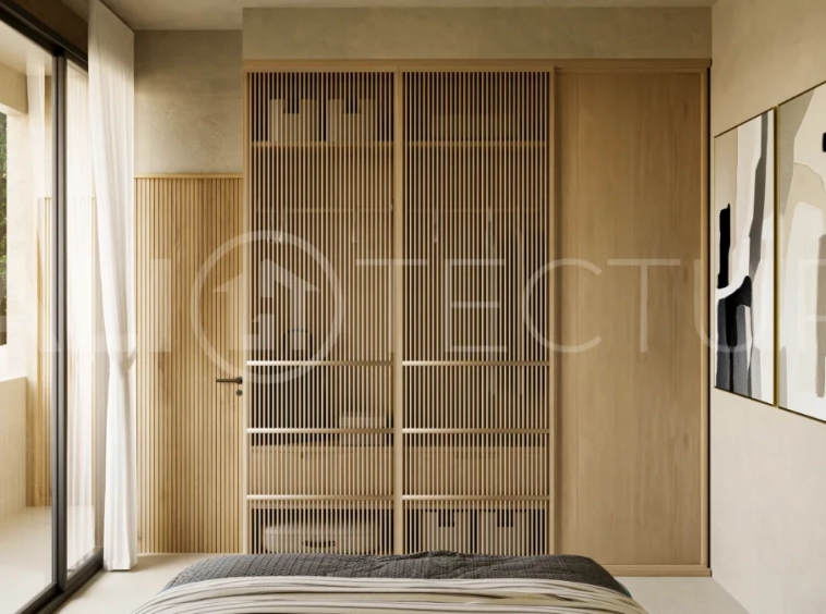 Off plan three bedroom modern tropical villa in Cepaka, Tabanan, featuring two level living, en suite master bedroom, private pool garden, pergola lounge, and lush rice terrace surroundings.