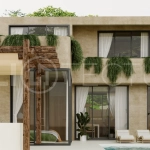 Off plan three bedroom modern tropical villa in Cepaka, Tabanan, featuring two level living, en suite master bedroom, private pool garden, pergola lounge, and lush rice terrace surroundings.