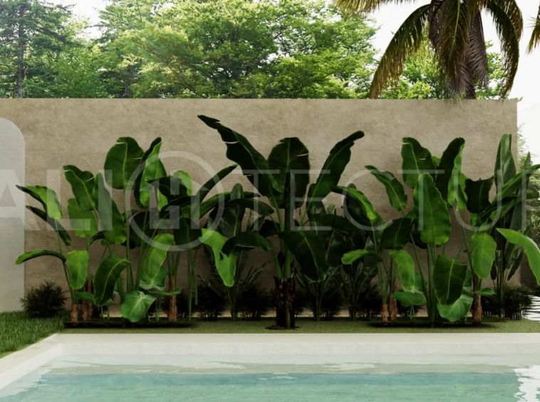 Off plan three bedroom modern tropical villa in Cepaka, Tabanan, featuring two level living, en suite master bedroom, private pool garden, pergola lounge, and lush rice terrace surroundings.