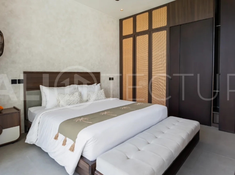 Modern 2-bedroom villa for sale near Pererenan Beach, Canggu, featuring stylish interiors, spacious living areas, tropical greenery, and a private swimming pool.