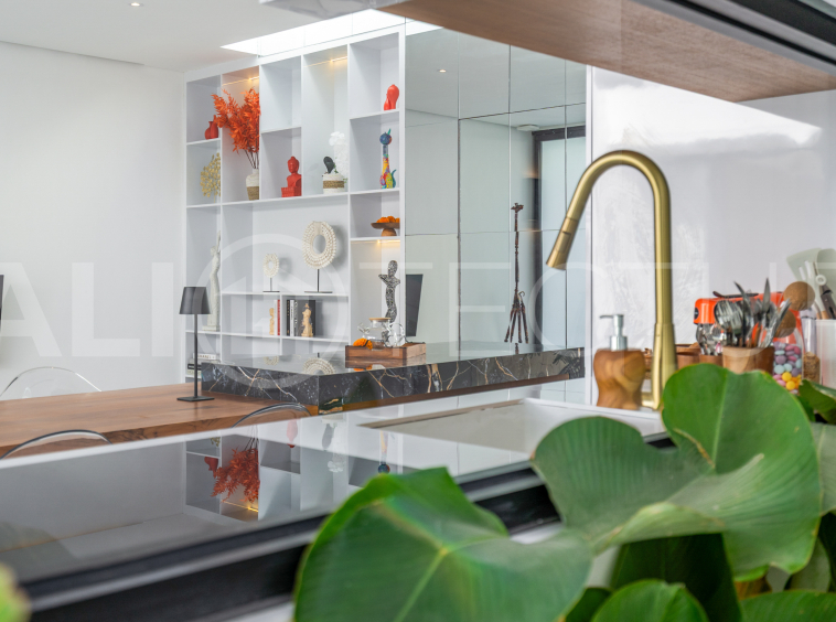 Brand new 2-bedroom villa with private pool for sale near Mertasari Beach, Sanur, featuring a fully furnished interior, 3 bathrooms, enclosed living area, and contemporary tropical design.