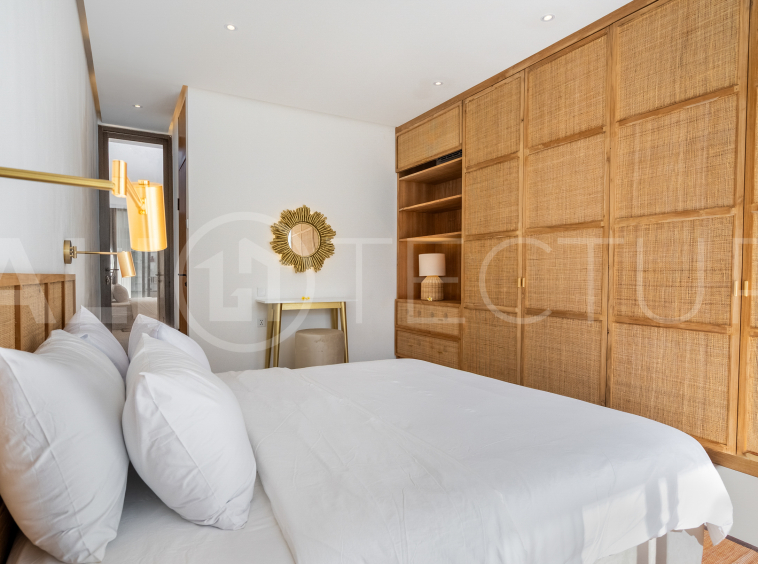 Brand new 2-bedroom villa with private pool for sale near Mertasari Beach, Sanur, featuring a fully furnished interior, 3 bathrooms, enclosed living area, and contemporary tropical design.