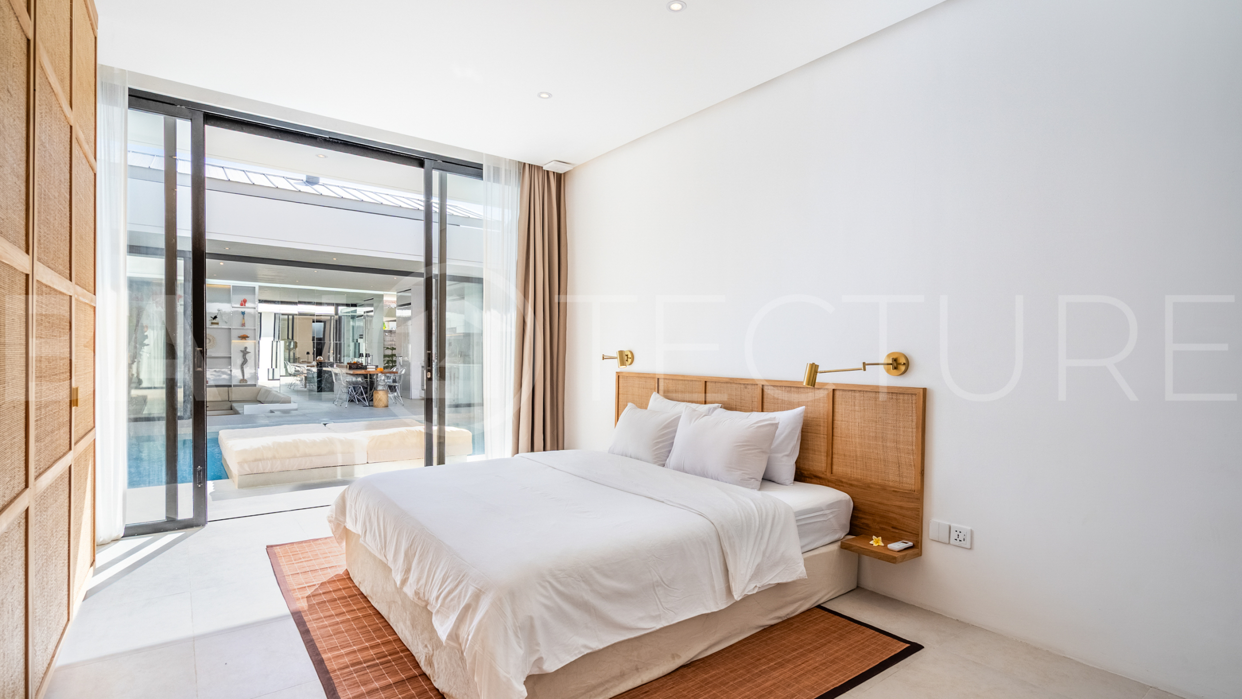 Brand new 2-bedroom villa with private pool for sale near Mertasari Beach, Sanur, featuring a fully furnished interior, 3 bathrooms, enclosed living area, and contemporary tropical design.