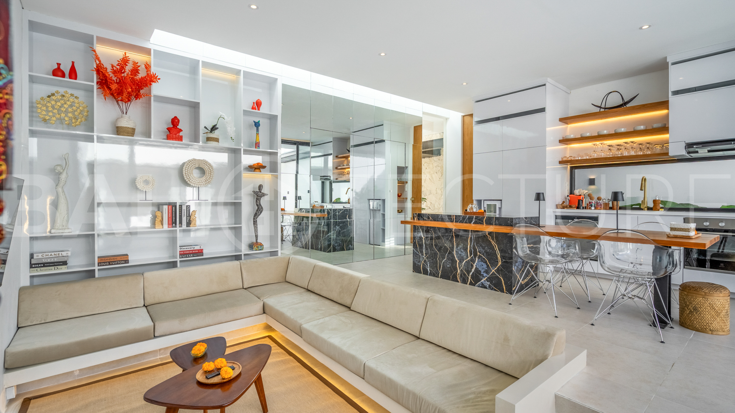 Brand new 2-bedroom villa with private pool for sale near Mertasari Beach, Sanur, featuring a fully furnished interior, 3 bathrooms, enclosed living area, and contemporary tropical design.