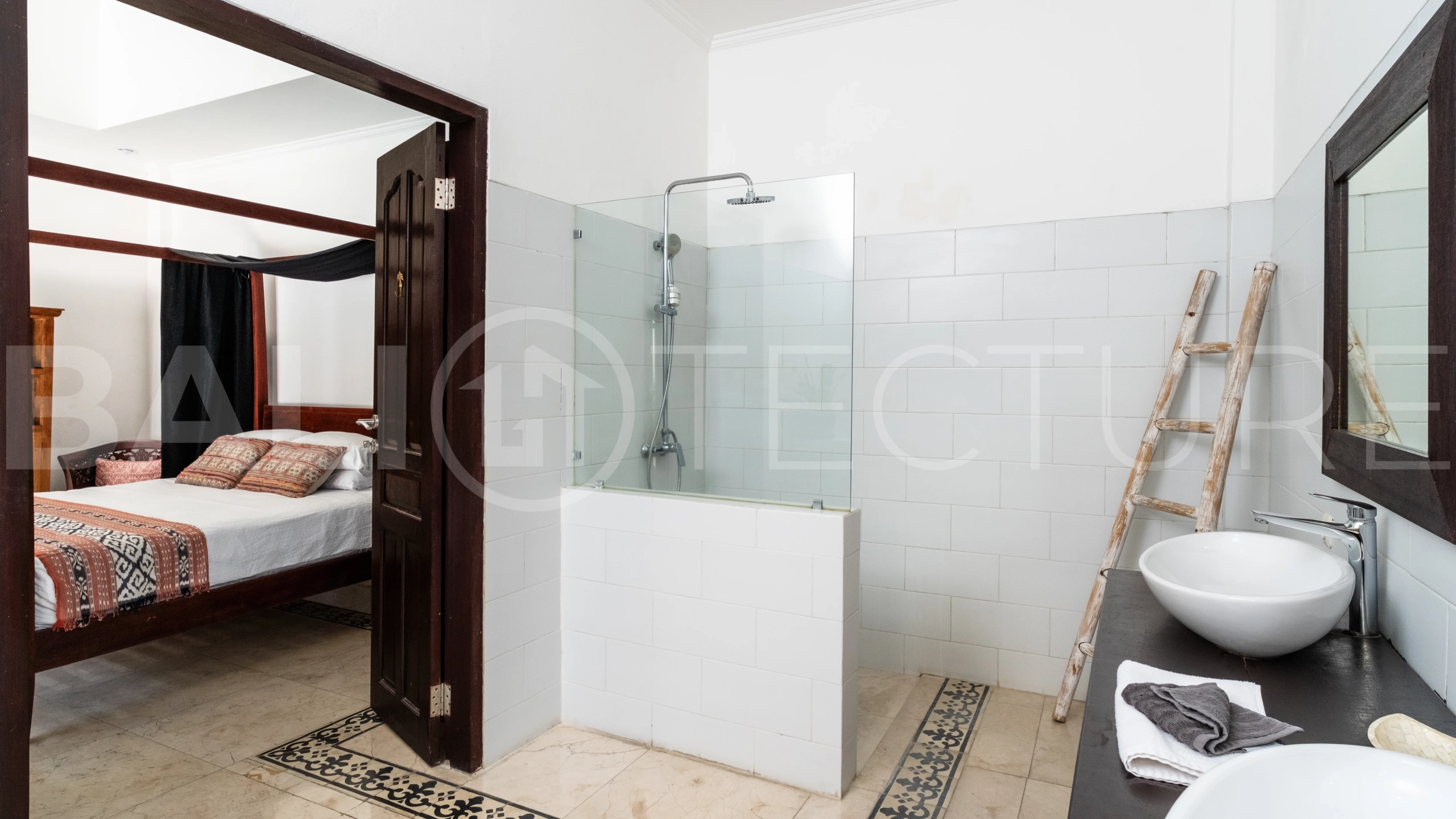 3-bedroom ricefield view villa for sale in Seminyak, featuring a private swimming pool, tropical garden, spacious living areas, and a peaceful residential setting.