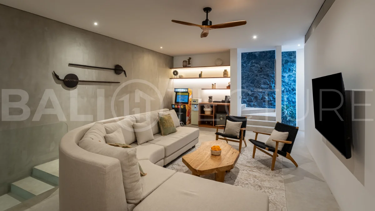 Brand-new 4-bedroom luxury leasehold villa for sale in tranquil Ubud, featuring a 100 sqm infinity pool overlooking lush canyon views, tropical modern architecture, spacious open-plan living areas, private parking, and unobstructed sunrise views.