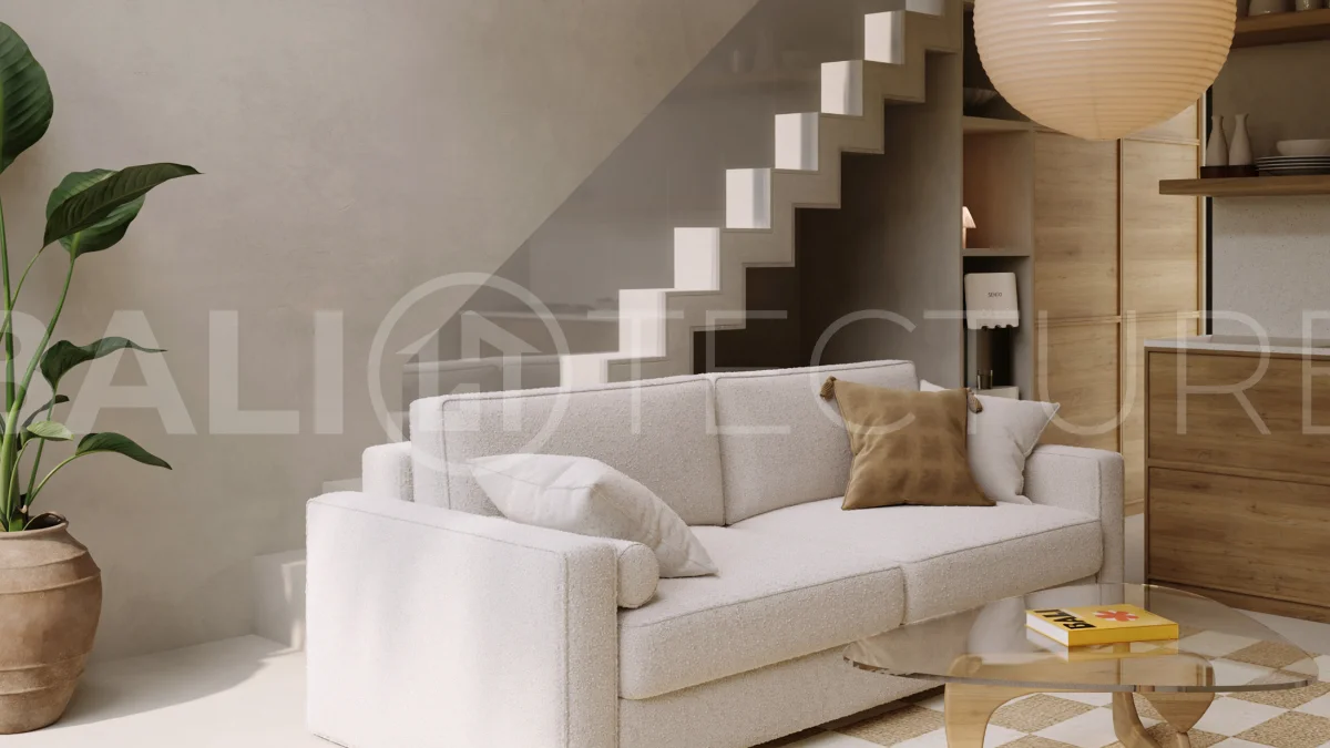 Off plan one bedroom loft residence in Cepaka, Tabanan, featuring contemporary tropical design, open plan living, private plunge pool, and views of the surrounding rice paddies.