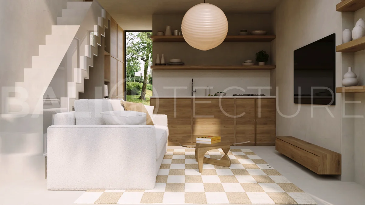 Off plan one bedroom loft residence in Cepaka, Tabanan, featuring contemporary tropical design, open plan living, private plunge pool, and views of the surrounding rice paddies.