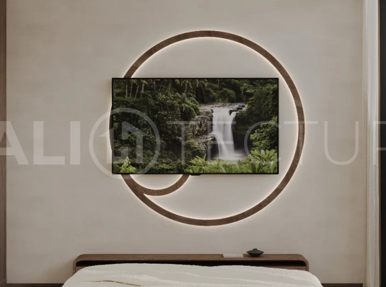 Studio villa for sale in Ubud Centre featuring tranquil natural interiors, warm wood accents, minimalist design, and access to a wellness-focused resort with yoga, sauna, ice plunge, restaurant, and concierge services.